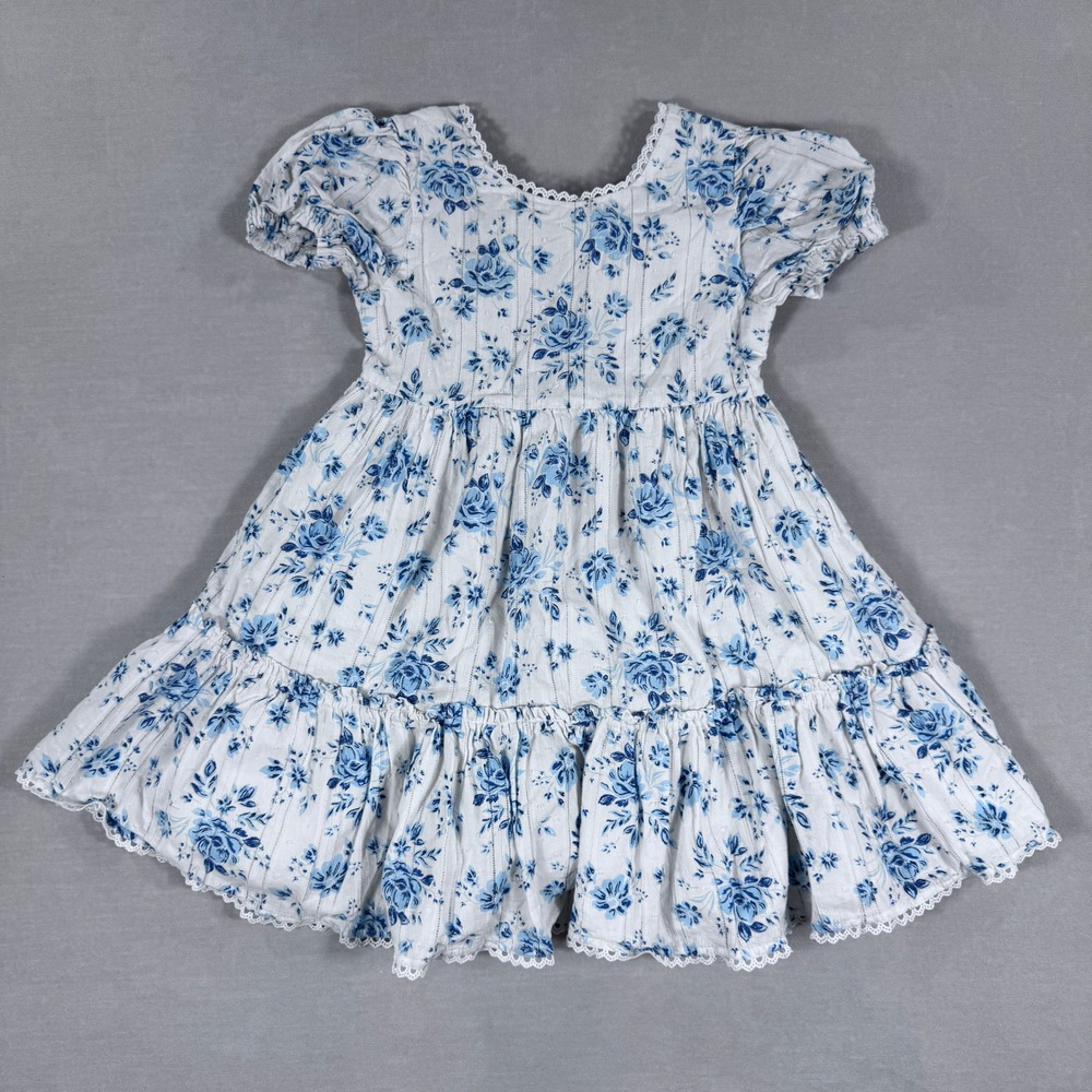 Happily‎ Grey Kids White Blue Floral Ruffle Dress Size 7